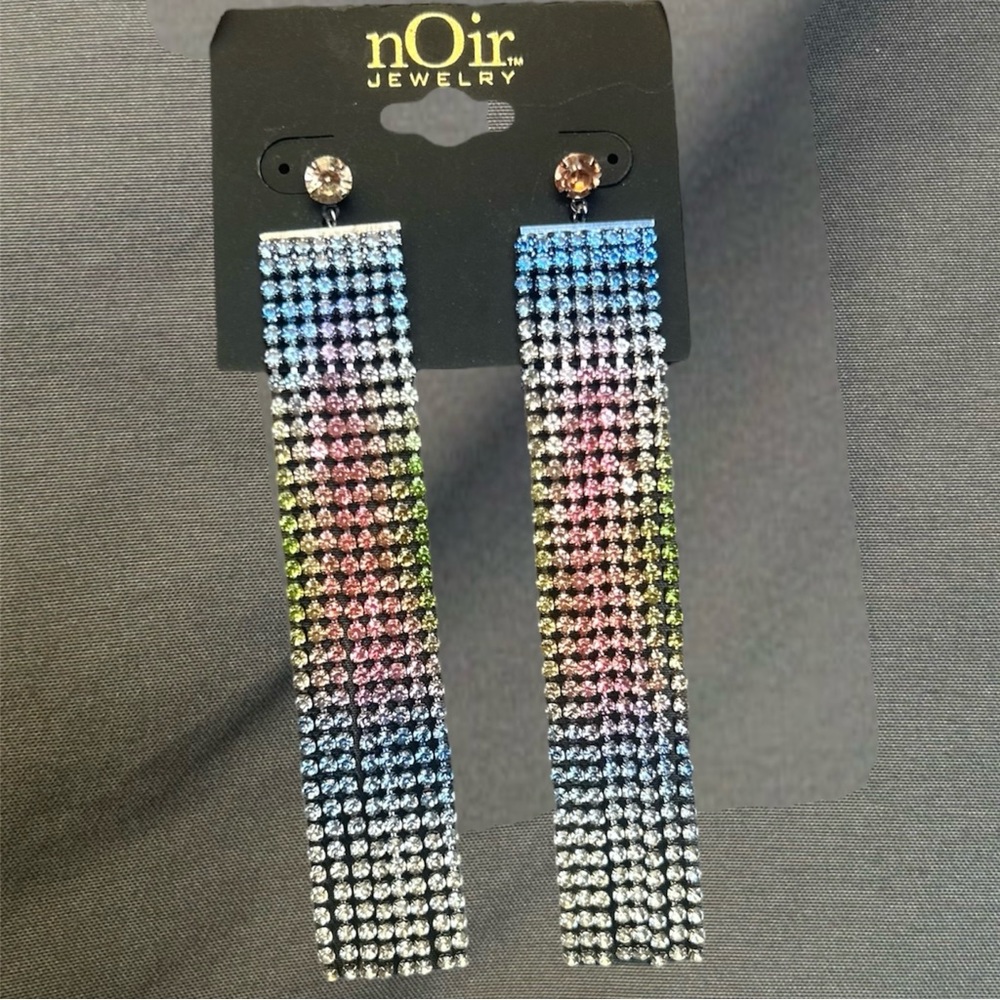 *NWT* nOir Earrings Fringe multicolor rainbow ombré Pride Cascade waterfall